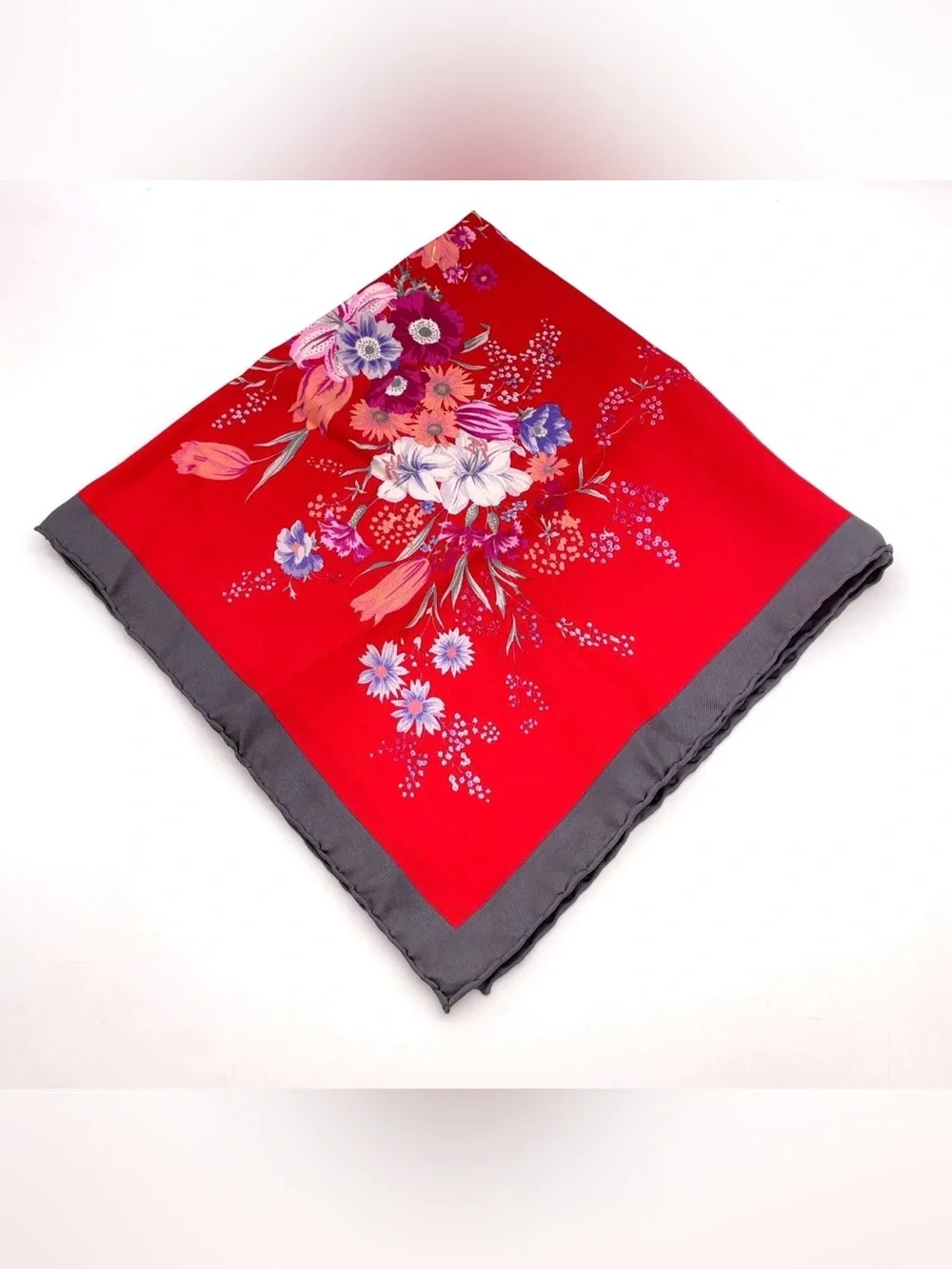 CHRISTIAN DIOR Vintage 80’s Rare Romantic 100% Silk Red Floral Square Scarf